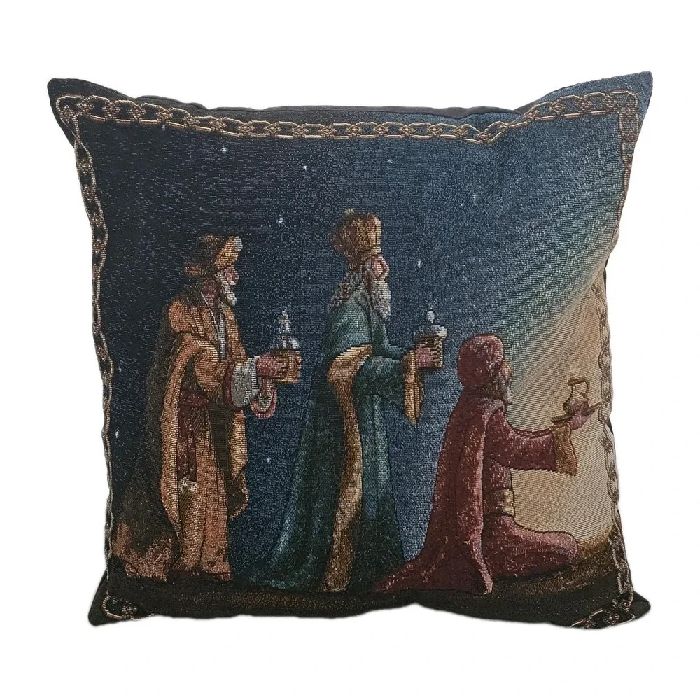 2 Vtg Mohawk Christmas Tapestry Throw Pillows Mary & Jesus + 3 Wise Men Made USA